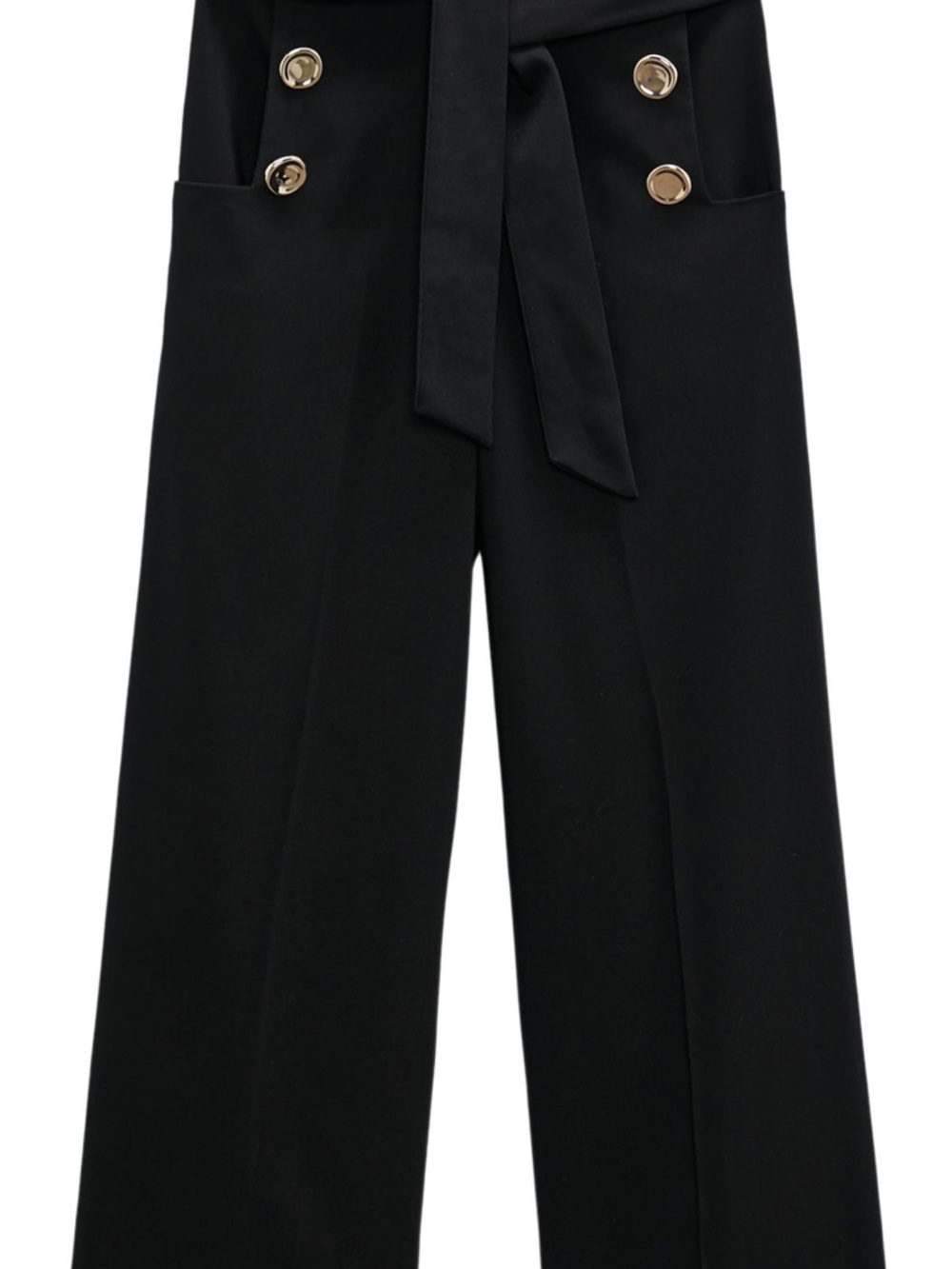 Zara Black High-Waist Wide-Leg Pants with Gold Buttons (Without Belt)